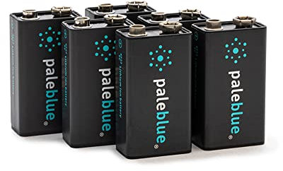 Lot de 6 Batteries intelligentes Rechargeables 9 V avec Chargeur USB Bleu pâle, Lithium-ION 9 V 450 mAh, Charge en Moins de 3 Heures