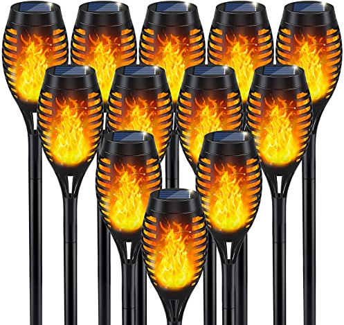 IkeeRuic Solar Flame Torch Lights for Outdoor Decoration, 12Pack Outdoor Lights Solar Powered Waterproof, LED Torches for Outside Decor, Luces Solares Outdoor Decorations for Yard Patio Garden Art