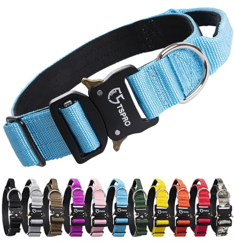 TSPRO Premium Hundehalsband mit Griff Dickes Verstellbares Taktisches Hundehalsband Schwere Ausführung Schnellverschluss Metallschnalle für Mittelgroße bis Große Hunde (Blau M)