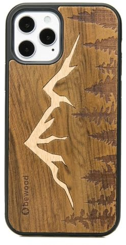Bewood Handyhülle Holzetui Kompatibel mit iPhone 12/12 Pro Schutzhülle Hergestellt aus Naturholz Handwerkliche Präzision (Berge/Imbuia)