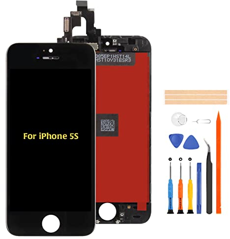 A-MIND Pour iPhone 5S/SE 2016 (pas pour SE 2020/2022) Écran LCD 4 en verre tactile numériseur (modèle A1533, A1530, A1528, A1518, A1457, A1453) Assemblage avec kits d'outils de réparation + (Noir)