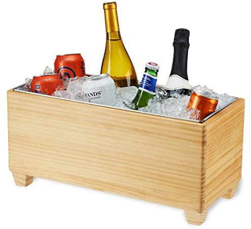 Twine - Cubitera de madera y metal galvanizado, cubo de madera y enfriador de vino y cerveza, capacidad para 4 botellas de vino o 20 l, marrón