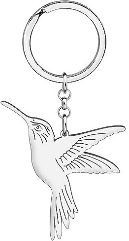 BAMAY Edelstahl Schlüsselanhänger Vögel Kolibri Taube Eule Auto Schlüsselbund Schmuck Geschenke für Frauen Mädchen Tasche Charms (Kolibri Versilbert)