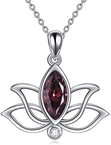 YFN Geburtstein Lotos Halskette Sterling Silber Lotus Anhänger Schmuck Mütter Tag Geburtstag Geschenke für Damen Mädchen (J. Dunkles Rosa-Oktober-Turmalin)