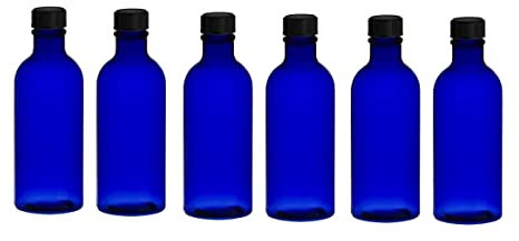 Aucomptoirdesflacons 6 Flacons verre bleu 200 ml avec bouchon noir (PHARMA 20)