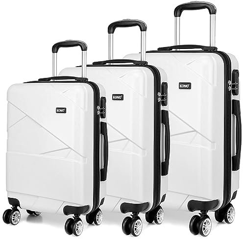 KONO Reisekoffer Gepäck Sets Hartschalenkoffer 3 Teilig Kofferset Trolleys Koffer mit ABS-Material Handgepäck Koffer Beige (M/L/XL)