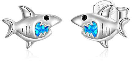 Hai Ohrringe für Damen Sterling Silber Ohrstecker für Frauen Ozean Schmuck Blau Erstellt Opal Ohrringe Hawaiian Strand Thema Hai Geschenke Hai Schmuck für Teen Mädchen Weihnachtsgeschenke für Tochter