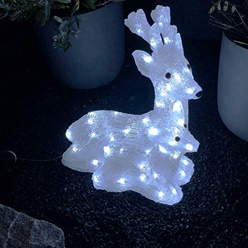 Weihnachtsdekoration 60 LED Hirsch mit Rehkitz Acryl Beleuchtung Figur kaltweiß Strombetrieb Außenbeleuchtung