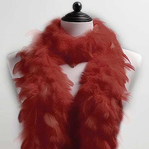 Federboa Feder-Schal, ca. 180 cm Länge Hergestellt aus echten gefärbten Federn - Perfektes Kostüm-Accessoire, Charleston, 20er Jahre, Flapper, Karneval, Mottoparty, Basteln, Deko (Rot Rosen)