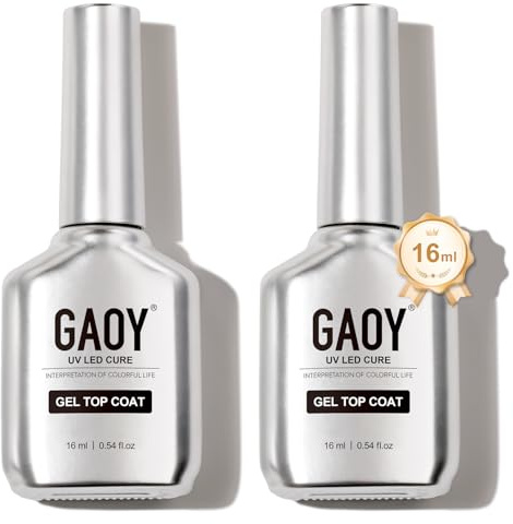 GAOY 2 Pcs 16ml No Wipe Gel Top Coat, Glassy Clear Gel Top Coat, High Gloss Finish for UV Light Cure Nail Polish