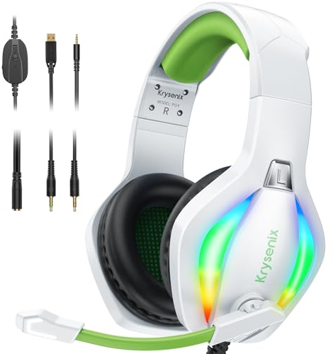 Cuffie Gaming per PS4 PS5 PC Xbox Nintendo Switch, Cuffie Xbox con Luce RGB, Cuffie PS5 con Microfono, Cuffie Gaming Audio Stereo, Cuffie con Cancellazione Del Rumore con filo Bianco-verde