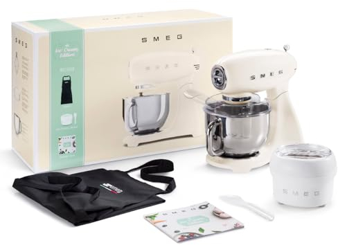 Smeg, Impastatrice Planetaria Panna SMF33CRIT Ice Cream Edition con Accessorio Gelatiera, Grambiule e Ricettario Inclusi.