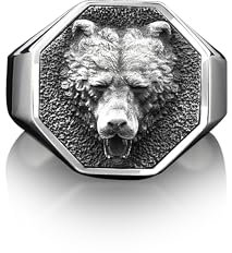 925 Silber Handgemachter Bär Herrenring, Silber Wikinger Siegelbär Ring, Wikinger Eheringe Für Männer, Sterling Silber Polierter Boho Geschenk Herrenring