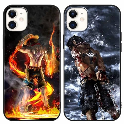 PBNDJVG 2 Stück Handyhülle für iPhone 11 Hülle 6.1 Zoll, Anime One Piece Ace mit Motiv Designs Manga Case Schutz Schutzhülle Stoßfest TPU Weich Ultra Dünn Cover -Schwarz1