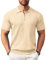 Coofandy Herren-Poloshirt mit Reißverschluss, kurzärmelig, gerippt, modisch, lässig, Golf-Shirts, Hellkhaki, Mittel