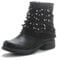 Pogolino Damen Stiefeletten Nieten Biker Boots mit Reißverschluß flach bequem Stiefel ST016 Schwarz 38