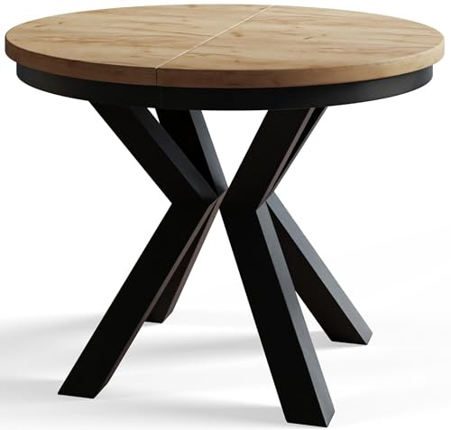 AlpiMeble Esstisch Ausziehbar 120-200cm, Braun, Schwarze Metallbeine | Rechteckiger Tish Loft, Modern Wohnzimmertisch, Küchentisch und Esszimmertisch