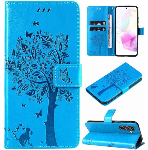 Hancda Case for Samsung Galaxy A35 5G, Leather Case Wallet Flip Cover with Card Holder Slot Design Pattern Magnetic Stand Strap Shockproof Shell Phone Case Cover for Samsung Galaxy A35 5G,Blue
