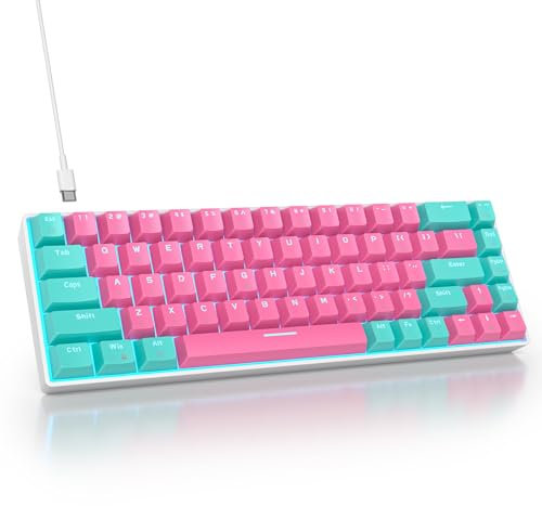 iTastatur 65 Percent Gaming Keyboard Mechanical with Linear Red Switch, 65% Wired Ultra-Compact Mini Pink Keyboard LED with PBT Keycaps for Ps4/Ps5/Xbox(68 Miami)