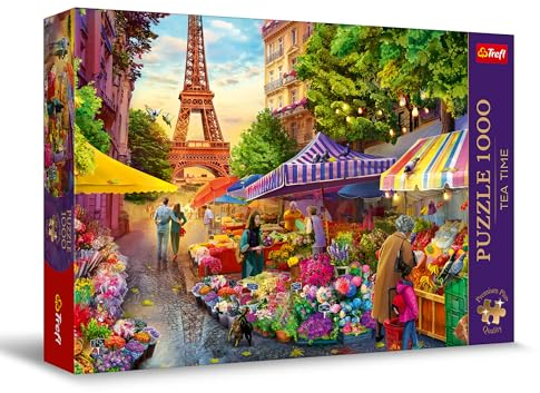 Trefl Premium Plus Quality - Puzzle Tea Time: Blumenmarkt, Paris - 1000 Elemente, Serie Gemalter Nostalgischer Bilder, Ideale Anpassung der Teile, für Erwachsene und Kinder ab 12 Jahren