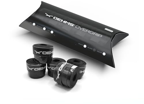 OEHMS Overgrip | 5er Pack einfach anzubringen | Bequeme, griffige und absorbierende Oberfläche | Vielseitig für Tennis, Pickleball, Badminton, Squash (Schwarz)