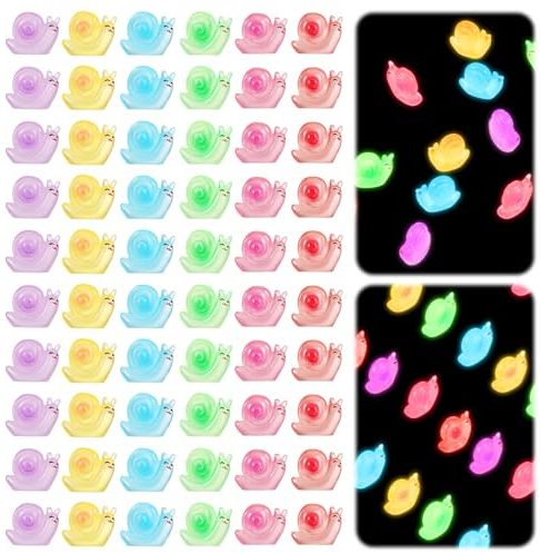Wlertcop 60 Stück Leuchtende Mini Snails - Bunte Harz Figuren für Gartendeko, DIY Micro Landschaft, Heimdekorationen und Aquarium - Im Dunkeln Leuchtend