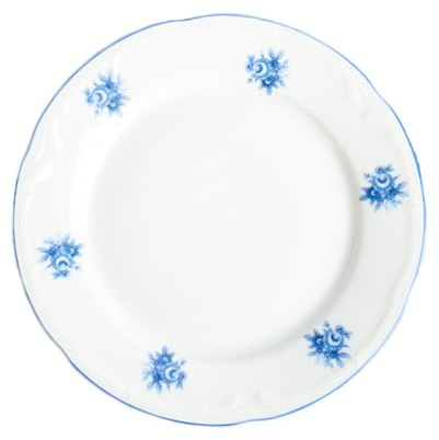 FranquiHOgar - Set de 6 Platos de Postre de Porcelana Premium Lubeck Blue - Diseño Elegante con Flores Azules - Apto para Microondas y Lavavajillas, Blanco y Azul, Porcelana