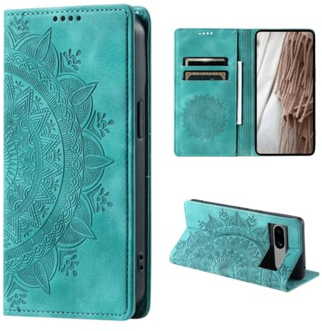 CoverKingz Handyhülle für Google Pixel 8a - Handytasche mit Kartenfach Standfunktion Cover - Handy Hülle klappbar Motiv Mandala Grün