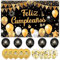 Pancarta Grande Feliz Cumpleaños Español +15 Pcs Cumpleaños Globos, Decoracion Cumpleaños Oro Negro, Feliz Cumpleños Fondo Cartel, Fiesta de Cumpleaños Decoración Banner Globos