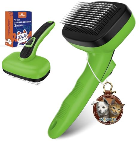 YOYUPETA Dog Self Cleaning Slicker Brush for Shedding, Ideal for Short Long Haired Dogs, Including Cat. Removes Loose Fur, Undercoat, Mats, Tangled Hair. Suit for Small Medium Large Animal, Green