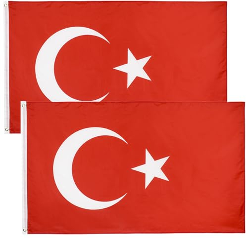 ElevaPulse Lot de 2 drapeaux turcs 90 x 150 cm - Résistant aux intempéries - Avec œillets en laiton - Couleurs vives - Impression numérique - Polyester - Pour jardin intérieur et extérieur