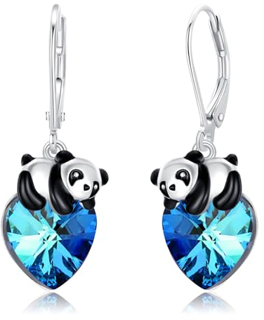 REDSUN Panda Ohrringe für Damen - 925 Sterling Silber Herz Kristall Ohrhänger Hängend - Schmuck Geschenke für Frauen, Mädchen, Tochter, Kinder