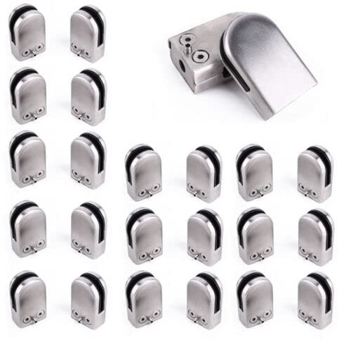 24 Edelstahl Glashalter Glasklemme Klemmhalter Flach Anschluss Glas Clamp 6-8mm Verstelbare Glashaterung Kit für Balustrade Treppe Handlauf