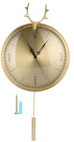 Riuulity Pendeluhr aus Messing mit Geweih, Metallzifferblatt Im Europäischen Stil, Klares Glas, Leiser Betrieb, für Büro und Schlafzimmer