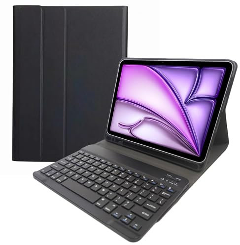 Étui avec Clavier pour iPad Air 11 M2 (2024), iPad Air 5Ème Gén (2022) / iPad Air 4Ème Gén 10,9 – Coque Arrière en TPU Souple avec Clavier Détachable Rétroéclairé 7 Couleurs,Noir