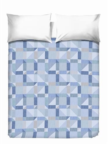 PENSIERI DELICATI Tagesdecke für Doppelbett, 260 x 280 cm, Einzelbett, 100% Pique-Baumwolle, ideal als Überwurf oder Überwurf für Doppelbett, Muster Athen, Hellblau, 100% Made in Italy