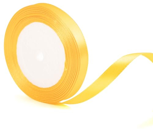Nastro di raso di poliestere, spesso per Halloween, per artigianato, Natale, San Valentino, bouquet di fiori, decorazioni per torte e feste di nozze (giallo dorato, 10 mm)