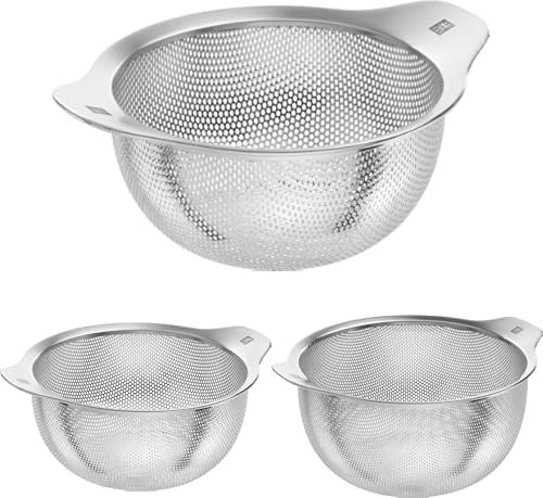 ZWILLING Table Sieb Set 3-TLG. (16, 20, 24 cm) aus Edelstahl, Küchensieb, Nudelsieb, Seiher für Salat/Gemüse/Pasta, Silber