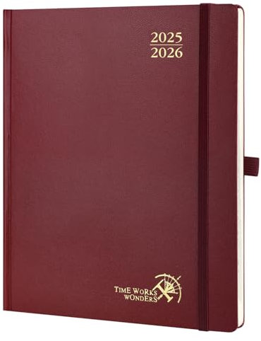 POPRUN Kalender 2025 2026 Buchkalender Hardcover, ca. A4 (26,5 x 21,5 cm), 17-Monate-Terminplaner (Aug.2025-Dez.2026), Wochenplaner 1 Woche 2 Seite mit Zertifiziertem Papier - Burgund