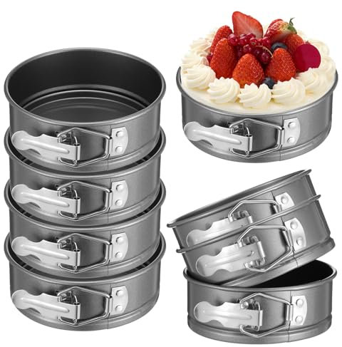 8 Pcs 4 Inch Springform Pan with Removable Bottom, Nonstick, Round Springform Cake Pan, Leakproof Mini Cheesecake Pan with Stainless Steel Spring Buckles for Baking Kitchens Restaurant (Black)