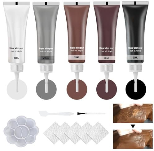 5PCS Leather Repair Kit,Leather Filler with Tools,5 Colors Leather Colour Restorer for Sofa,Faux Leather Repair Paste,Used to Repair Leather Car Seats,Sofas,Furniture,Leather Shoes,Bags,Belts(20ml*5)