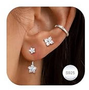 Dochais 3 Paar Ohrringe Ohrstecker Silber 925 Set für Damen 14K Vergoldete Ohrringe Ear Cuff Silber Hypoallergene Ohrstecker Zirkonia Klein Cartilage Knorpel Helix Conch Tragus Piercing Stil A