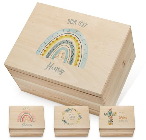 Lilletå® Erinnerungsbox Regenbogen (001.09) – Geschenk zur Taufe, Geburt, Kommunion, Konfirmation, Firmung – Erinnerungskiste für Mädchen & Jungen