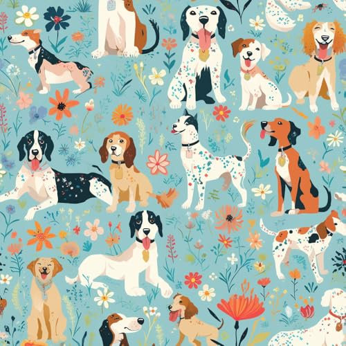 JIAOQSS Peel and Stick Wallpaper Cartoon Cute Dog Stick on Wallpaper Animals Dog Floral Wallpaper Stick on Contact Paper Wall Paper Easy Peel Off for nightstand Drawer Cabinet Renter