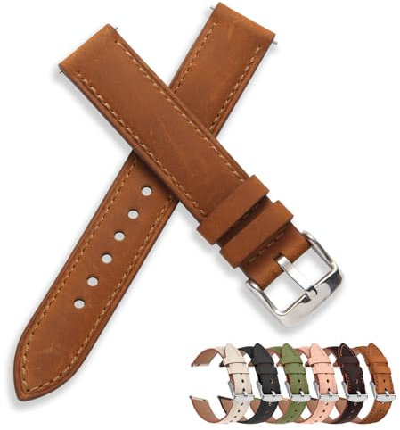 Vancle Uhrenarmband 18mm Damen Herren, Smartwatch Armband 18mm Leder Ersatzarmbänder mit Schnellverschluss Zubehör für Uhren