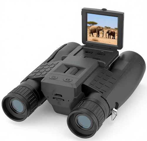 ZZSTAR Binocolo 12 x 32 con fotocamera, binocolo per adulti ad alta potenza, obiettivo a prisma FMC e BAK4, display LCD da 2 pollici, registratore di foto video da 5 MP 1080P, per bird watching e