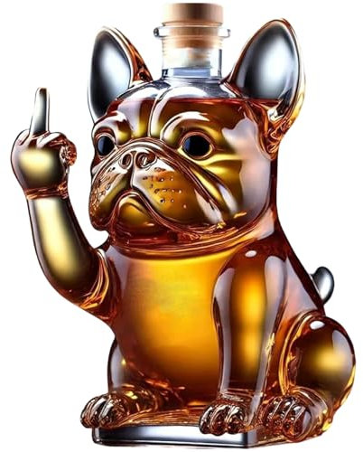 Bouteille d'alcool, bouteille de whisky liqueur de bouledogue français drôle montrant son majeur 7x5x5 pouces carcane en verre transparent pour le vin, la tequila, le caraftre vin