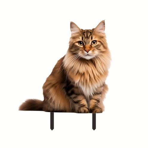 Katze Gartendeko Rost Gartenstecker, 2D Acrylic Katze-Gartenfigur Dekostecker zum Stecken Roststecker Edelrost Rostiger Beetstecker Rost Deko für Garten Terrasse Balkon Deko (Gold, 30cm)