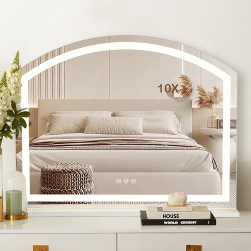 TRIOBLADE Vanity Mirror with Lights LED Lighted Up Makeup Mirrors with Dimmable 3 Modes and Brightness Adjustment Touch Screen Control 10X Magnifying Glass for Bedroom Dressing Room (60x50cm)