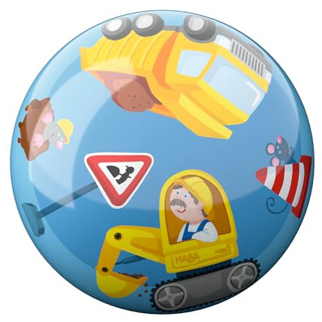 HABA Kinderball Baustelle – Spielball ab 2 Jahren für drinnen & draußen – Fördert Motorik & Koordination – Robustes Material mit Ventil – 14cm Durchmesser – 2012750001